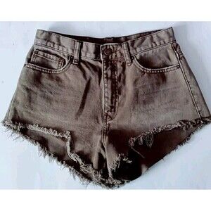 Urban Outfitters BDG Cheeky Jean Shorts Size 28 Olive Green High Rise Raw Hem